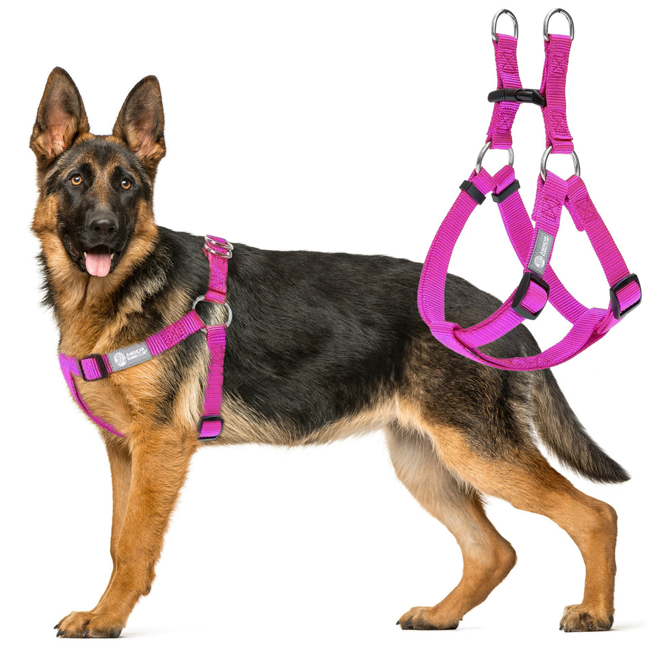AKC Step-in Dog Harness – Adjustable Solid Color Vest with Dual D-Rings, No-Pull Comfort Fit for Small, Medium, Large Dogs – Black, Gray, Navy, Pink