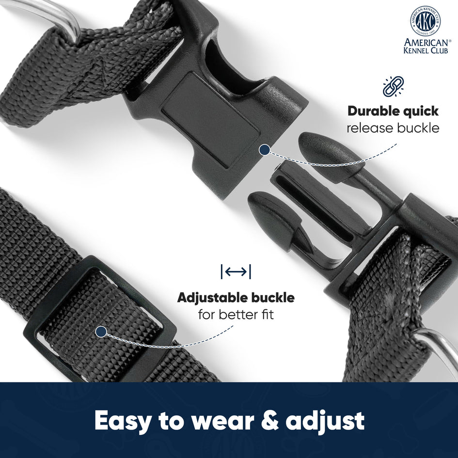 AKC Step-in Dog Harness – Adjustable Solid Color Vest with Dual D-Rings, No-Pull Comfort Fit for Small, Medium, Large Dogs – Black, Gray, Navy, Pink