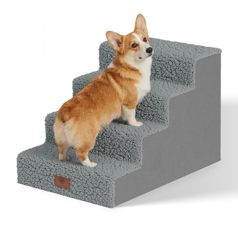 AKC 4-Step Pet Stairs – Durable, Non-Slip Steps for Small Dogs and Cats, Washable Cover, Simple No-Tool Assembly, Supports Up to 50 lbs