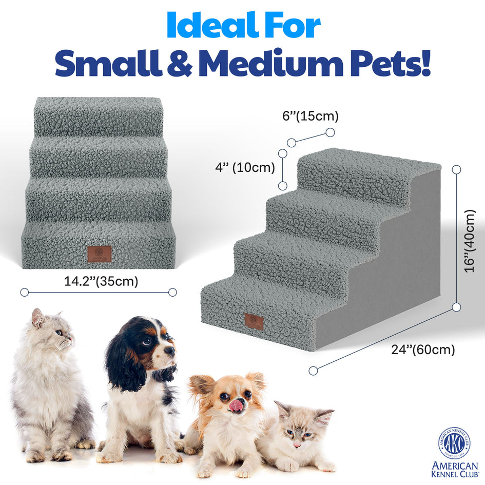 AKC 4-Step Pet Stairs – Durable, Non-Slip Steps for Small Dogs and Cats, Washable Cover, Simple No-Tool Assembly, Supports Up to 50 lbs