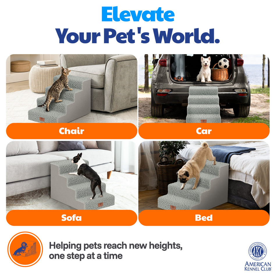 AKC 4-Step Pet Stairs – Durable, Non-Slip Steps for Small Dogs and Cats, Washable Cover, Simple No-Tool Assembly, Supports Up to 50 lbs
