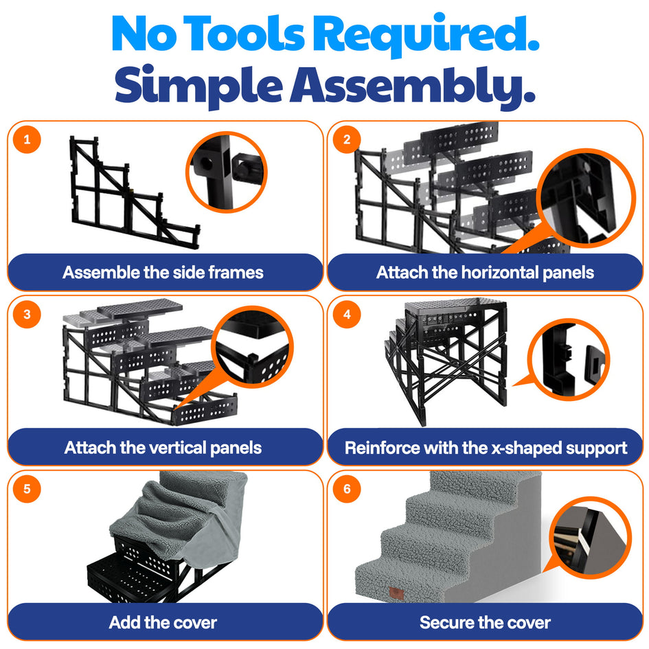 AKC 4-Step Pet Stairs – Durable, Non-Slip Steps for Small Dogs and Cats, Washable Cover, Simple No-Tool Assembly, Supports Up to 50 lbs