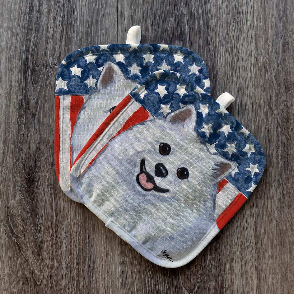 American Eskimo Dog  Americana Pot Holder Set