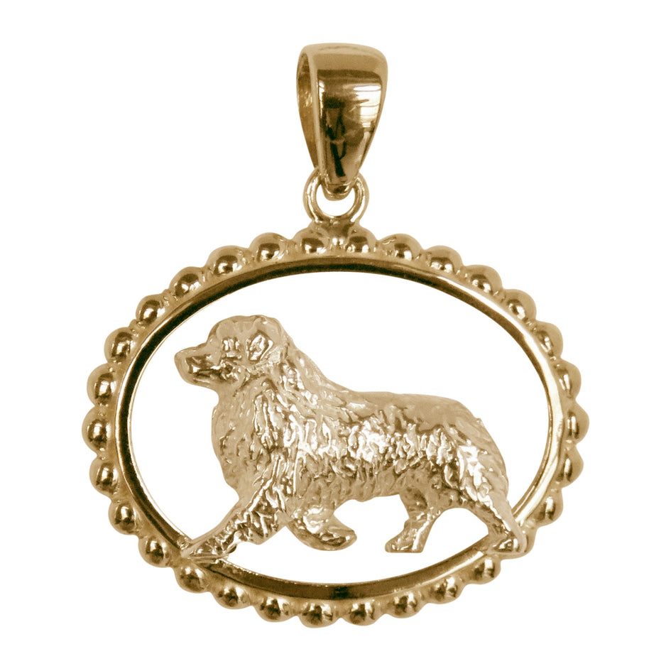 Australian Shepherd in 14K Gold Beaded Oval Pendant