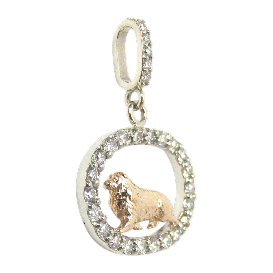 Australian Shepherd 14K Gold in Exquisite Tiny Genuine Diamond Oval Pendant