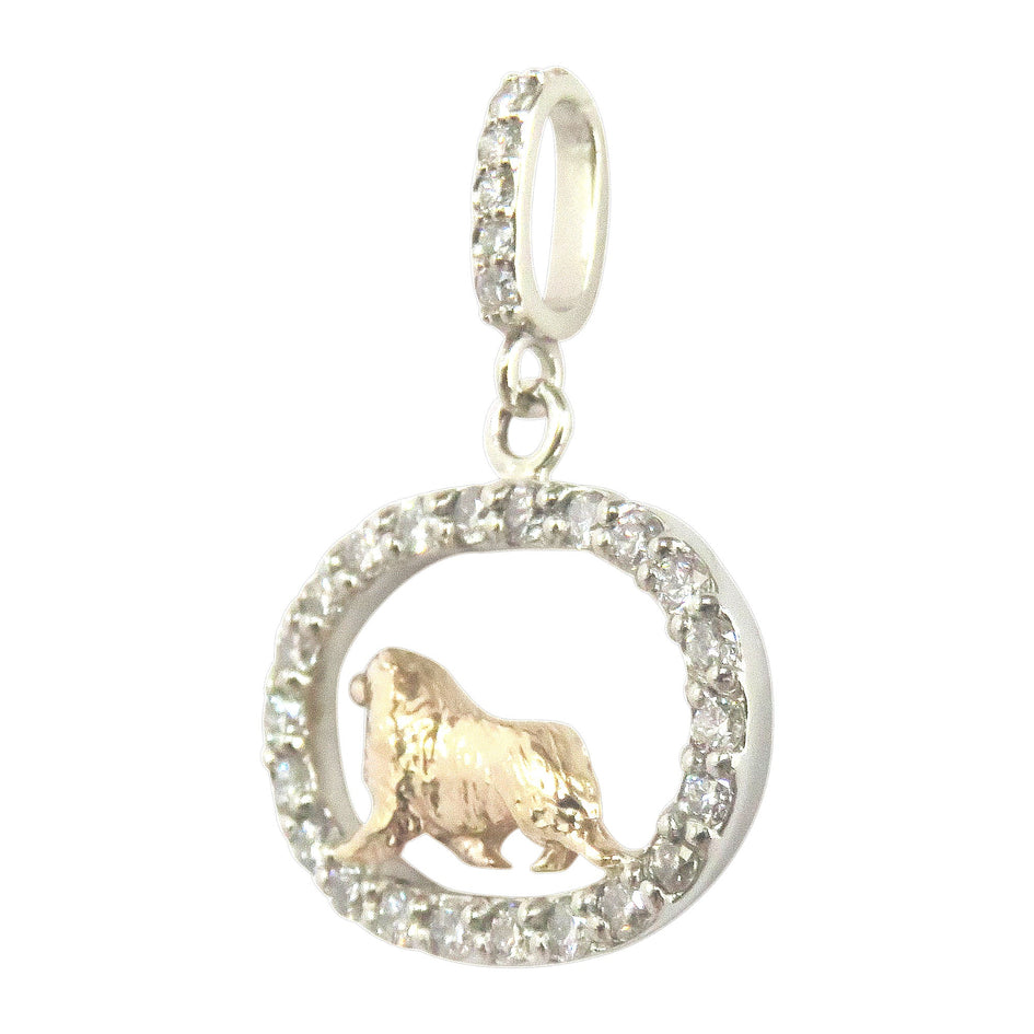 Australian Shepherd 14K Gold in Exquisite Tiny Genuine Diamond Oval Pendant