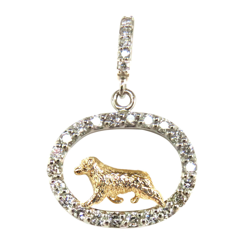 Australian Shepherd 14K Gold in Exquisite Tiny Genuine Diamond Oval Pendant