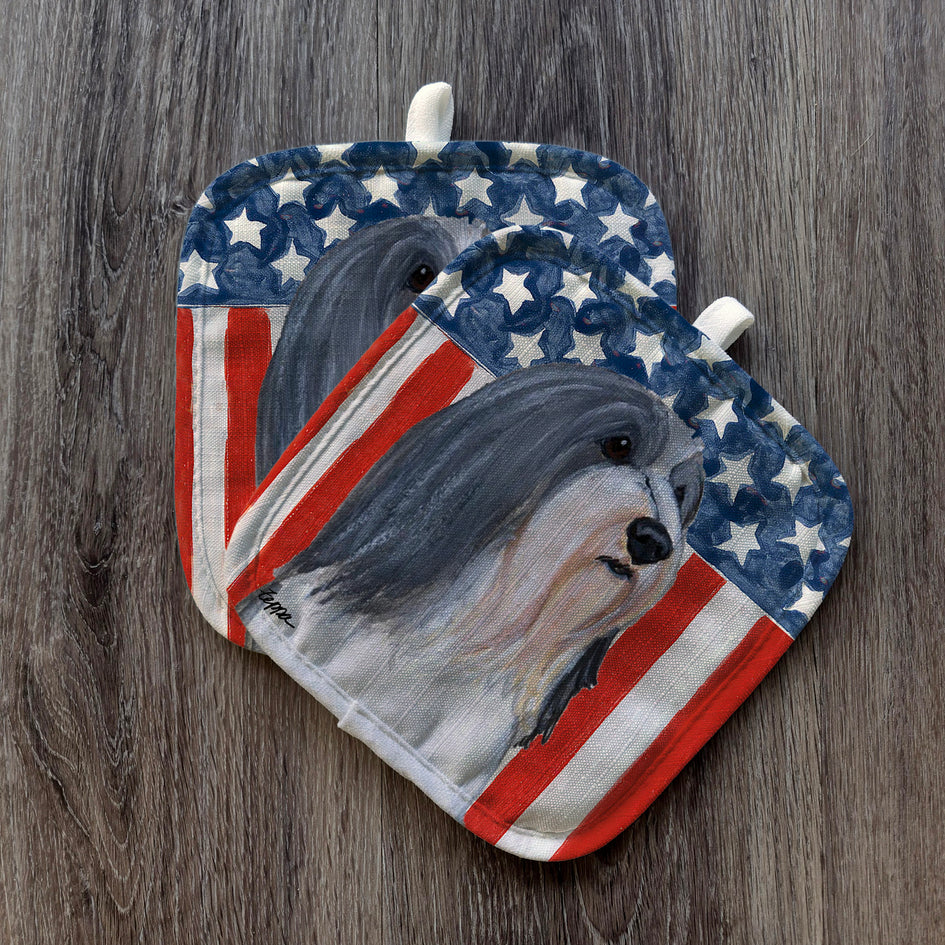 Bearded Collie  Americana Pot Holder Set