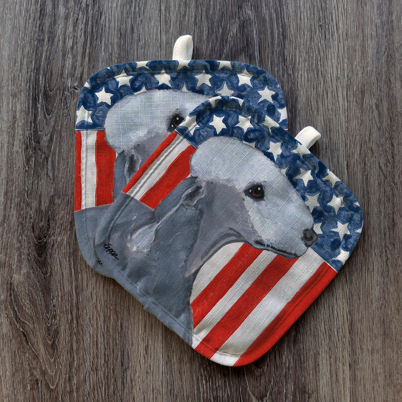 Bedlington Terrier  Americana Pot Holder Set