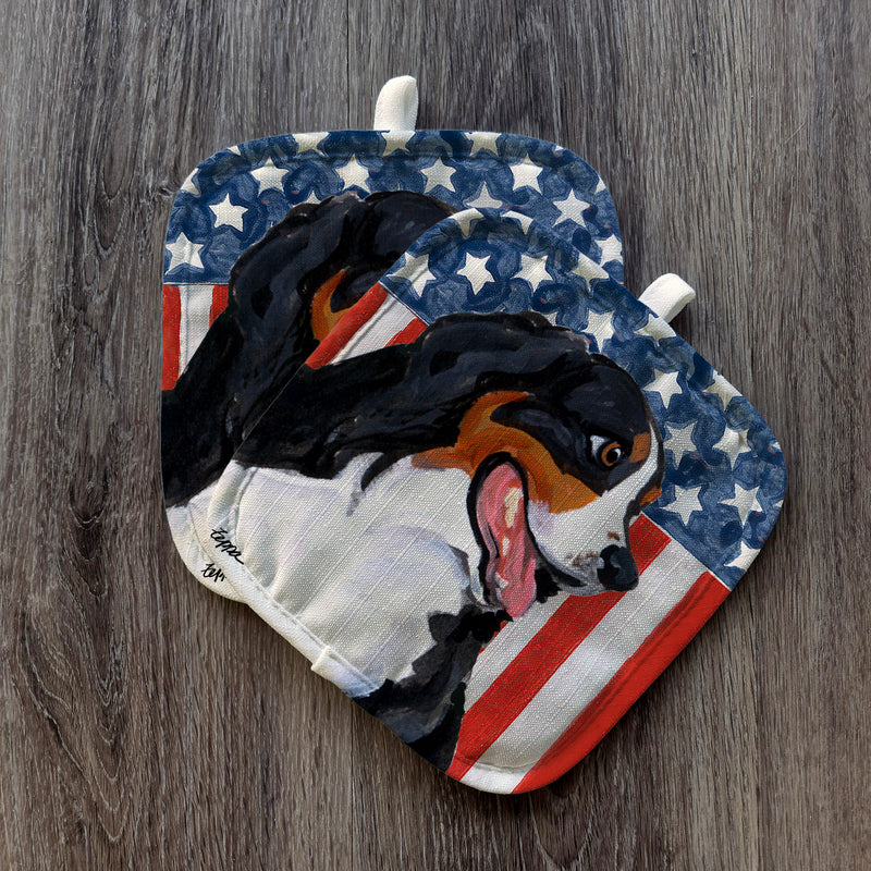 Bernese Mountain Dog  Americana Pot Holder Set