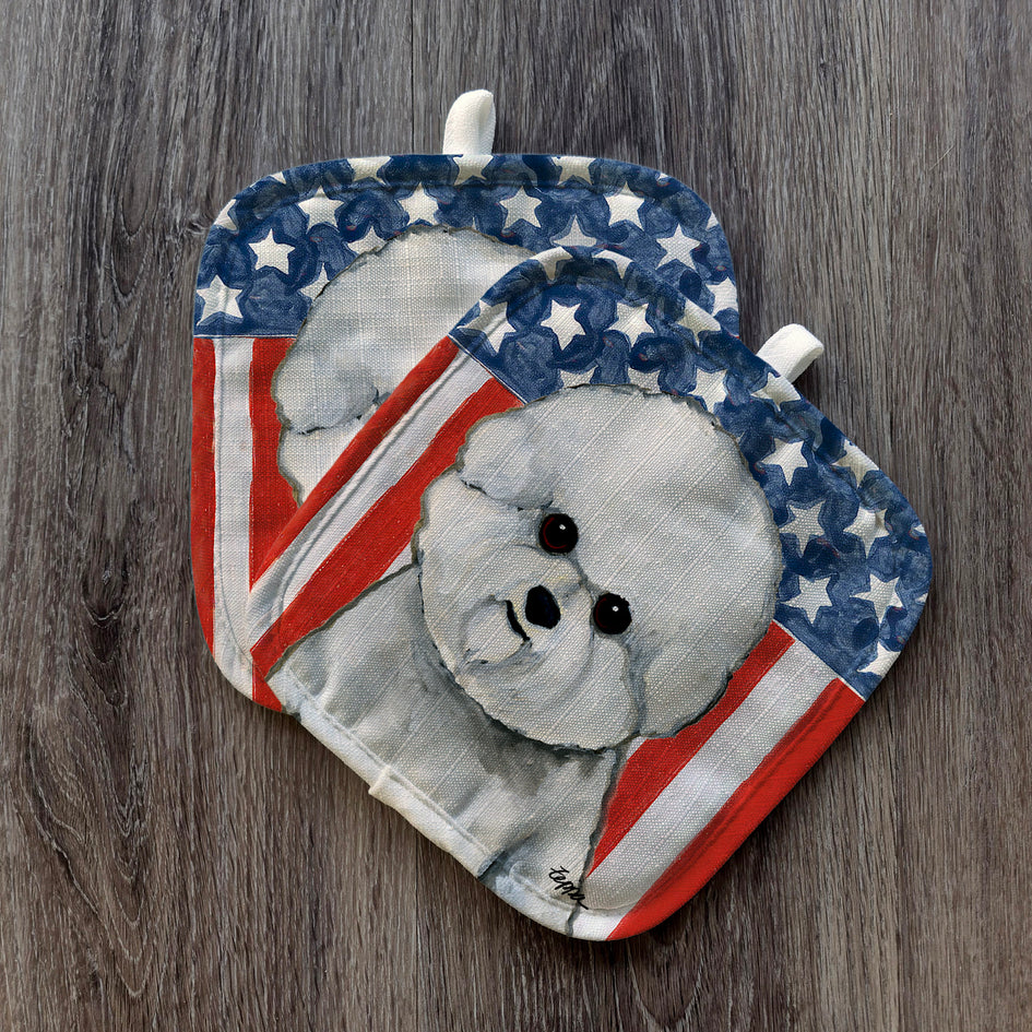 Bichon Frise  Americana Pot Holder Set