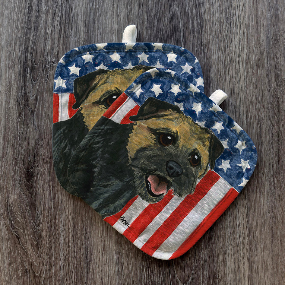 Border Terrier  Americana Pot Holder Set