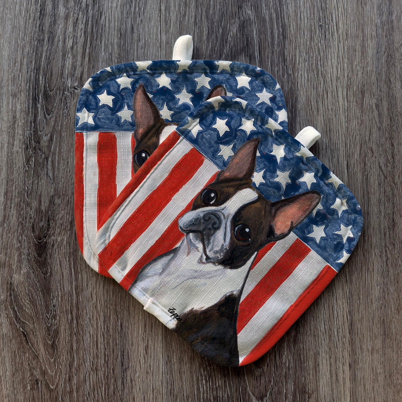 Boston Terrier  Americana Pot Holder Set