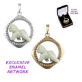 Bichon Frise Custom Enamel  in 14K Gold Diamond Shape Frame Pendant