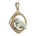 Bichon Frise Custom Enamel  in 14K Gold Diamond Shape Frame Pendant