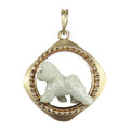 Bichon Frise Custom Enamel  in 14K Gold Diamond Shape Frame Pendant