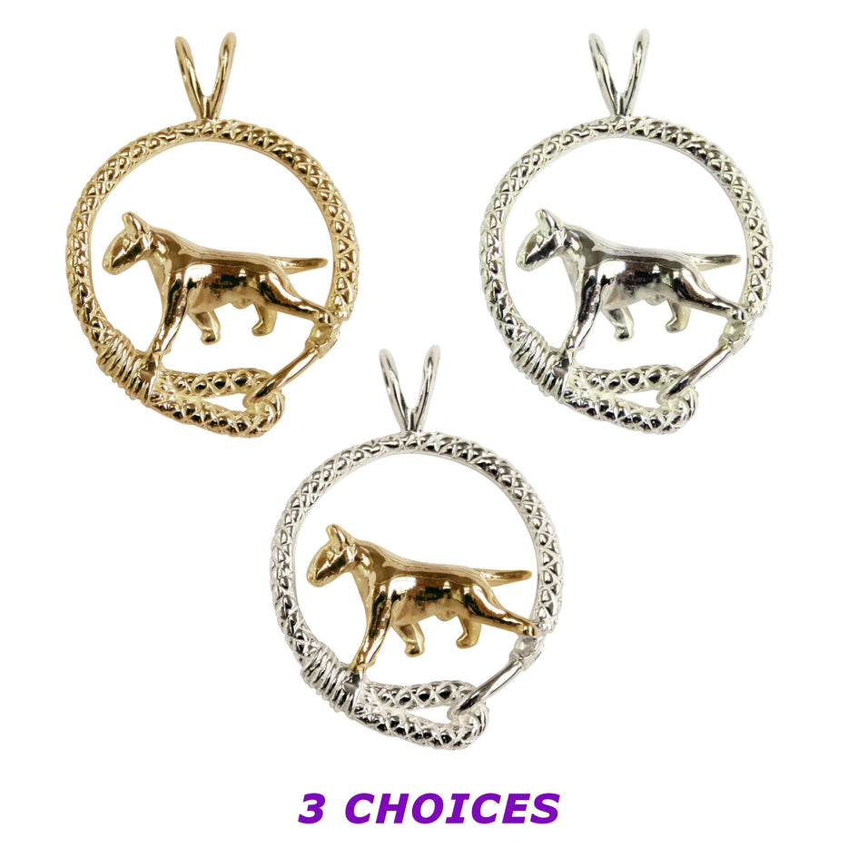 Bull Terrier in 14K Gold with Sterling Silver Leash Pendant