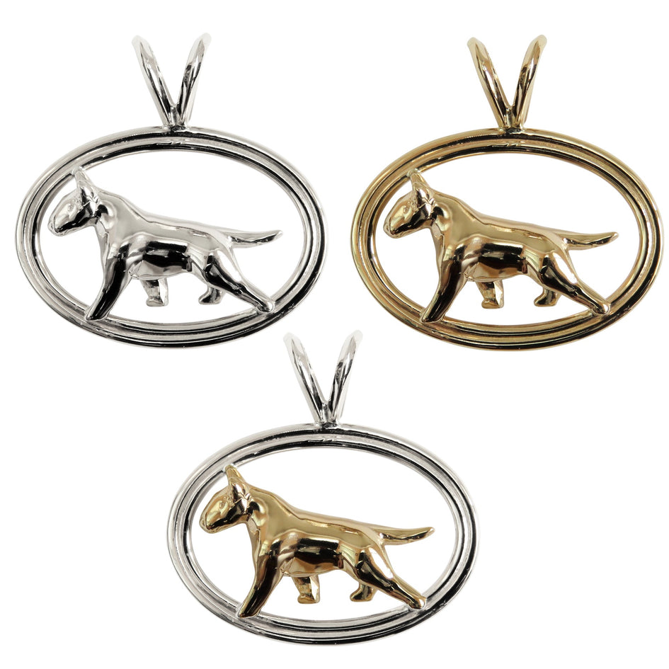 Bull Terrier in 14K Gold with Sterling Silver Double Oval Pendant