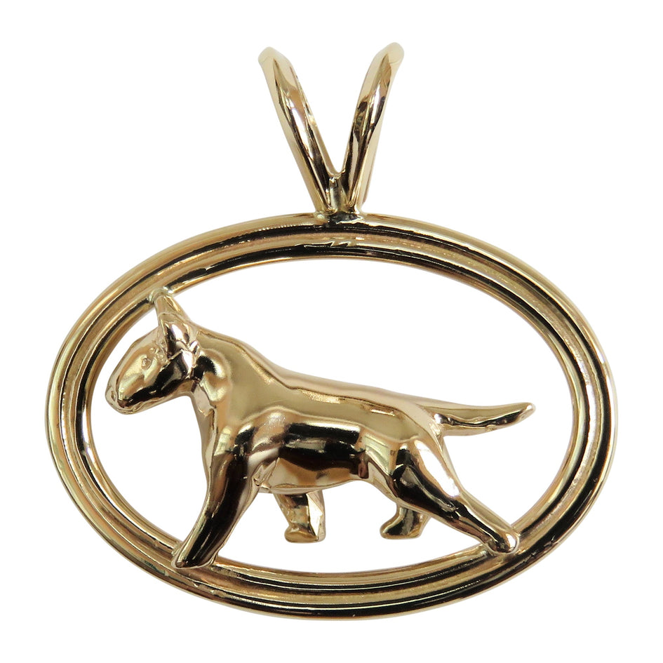 Bull Terrier in 14K Gold Double Oval Pendant
