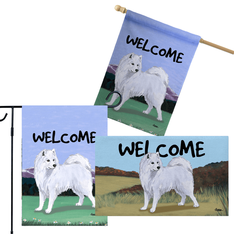 Samoyed 3 Piece Bundle - House Flag, Garden Flag, & Welcome Mat