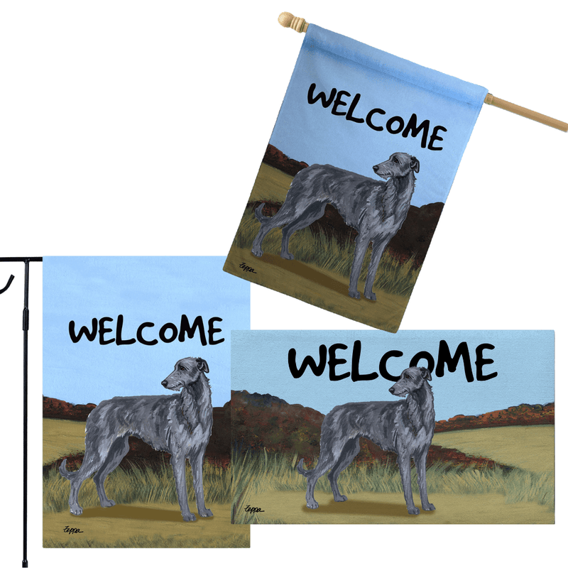 Scottish Deerhound 3 Piece Bundle - House Flag, Garden Flag, & Welcome Mat