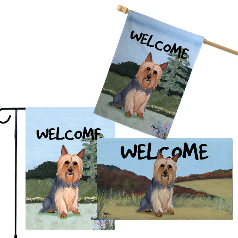 Silky Terrier 3 Piece Bundle - House Flag, Garden Flag, & Welcome Mat