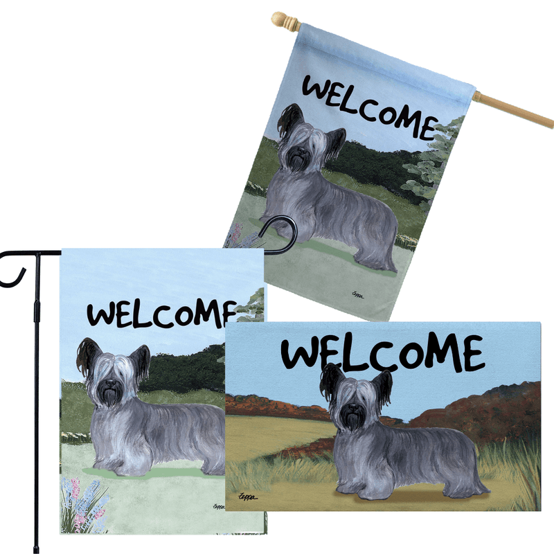 Skye Terrier 3 Piece Bundle - House Flag, Garden Flag, & Welcome Mat