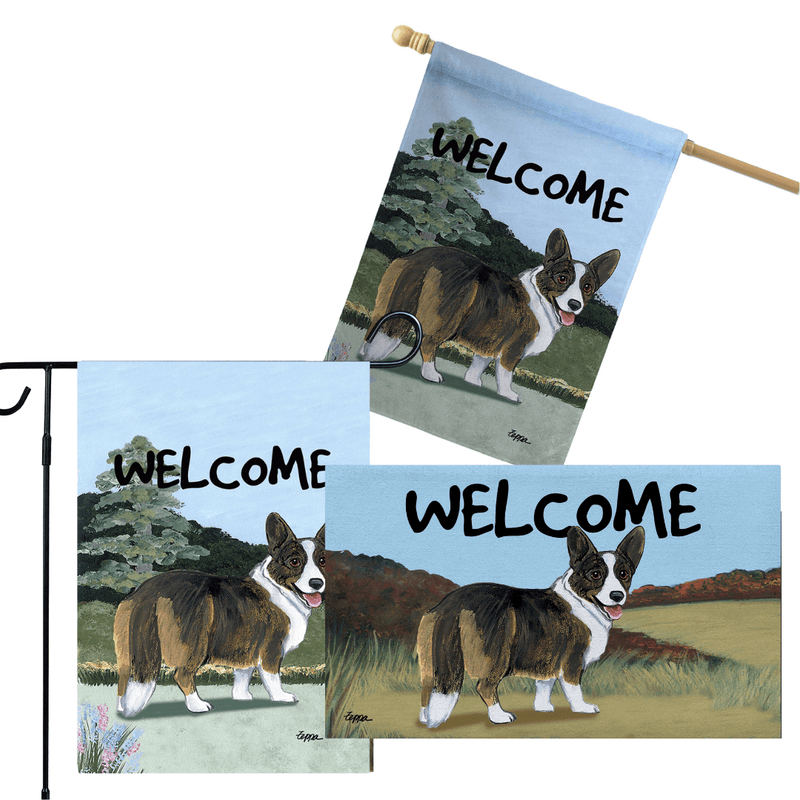 Welsh Corgi Cardigan 3 Piece Bundle - House Flag, Garden Flag, & Welcome Mat