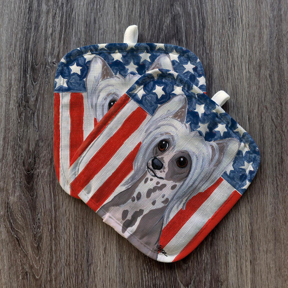 Chinese Crested  Americana Pot Holder Set