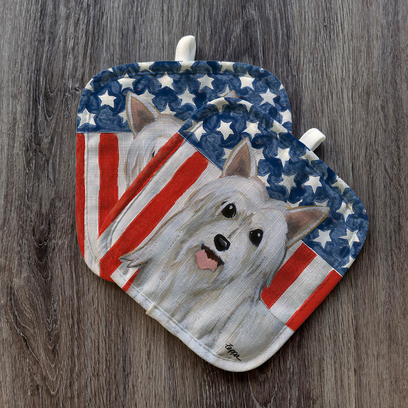 Chinese Crested Powderpuff  Americana Pot Holder Set