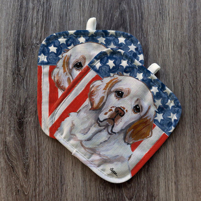 Clumber Spaniel  Americana Pot Holder Set