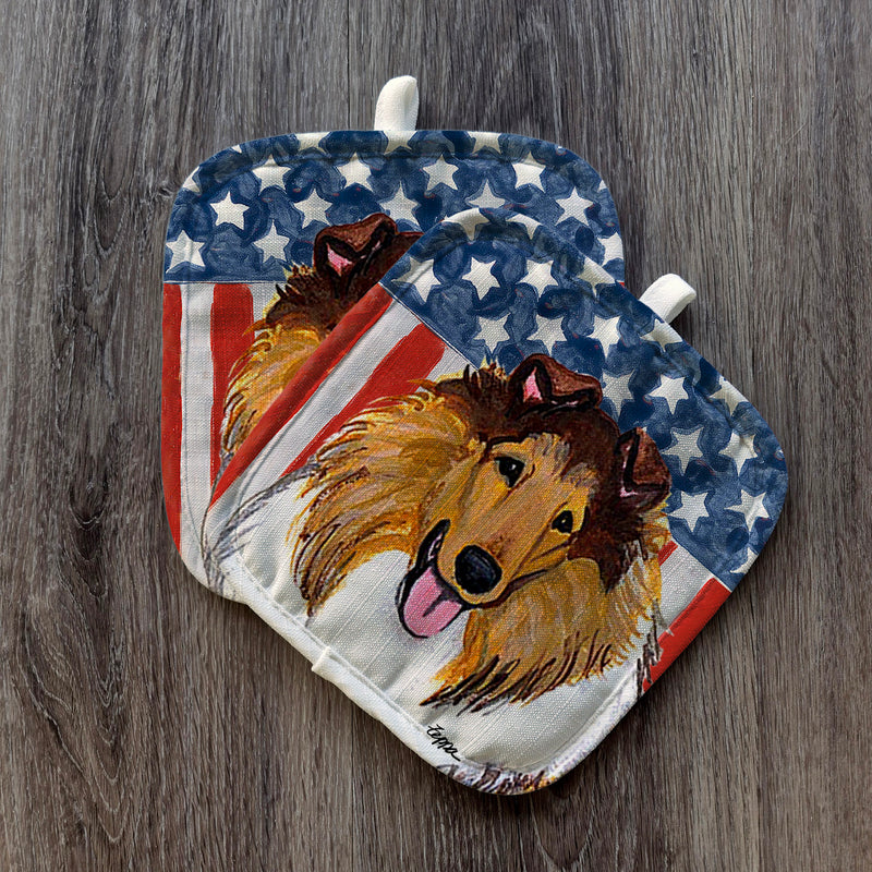 Collie  Americana Pot Holder Set