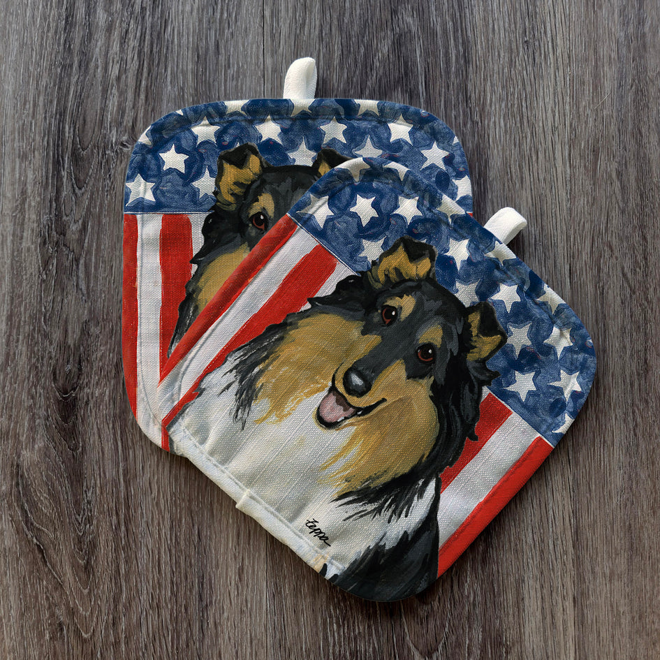 Collie  Americana Pot Holder Set