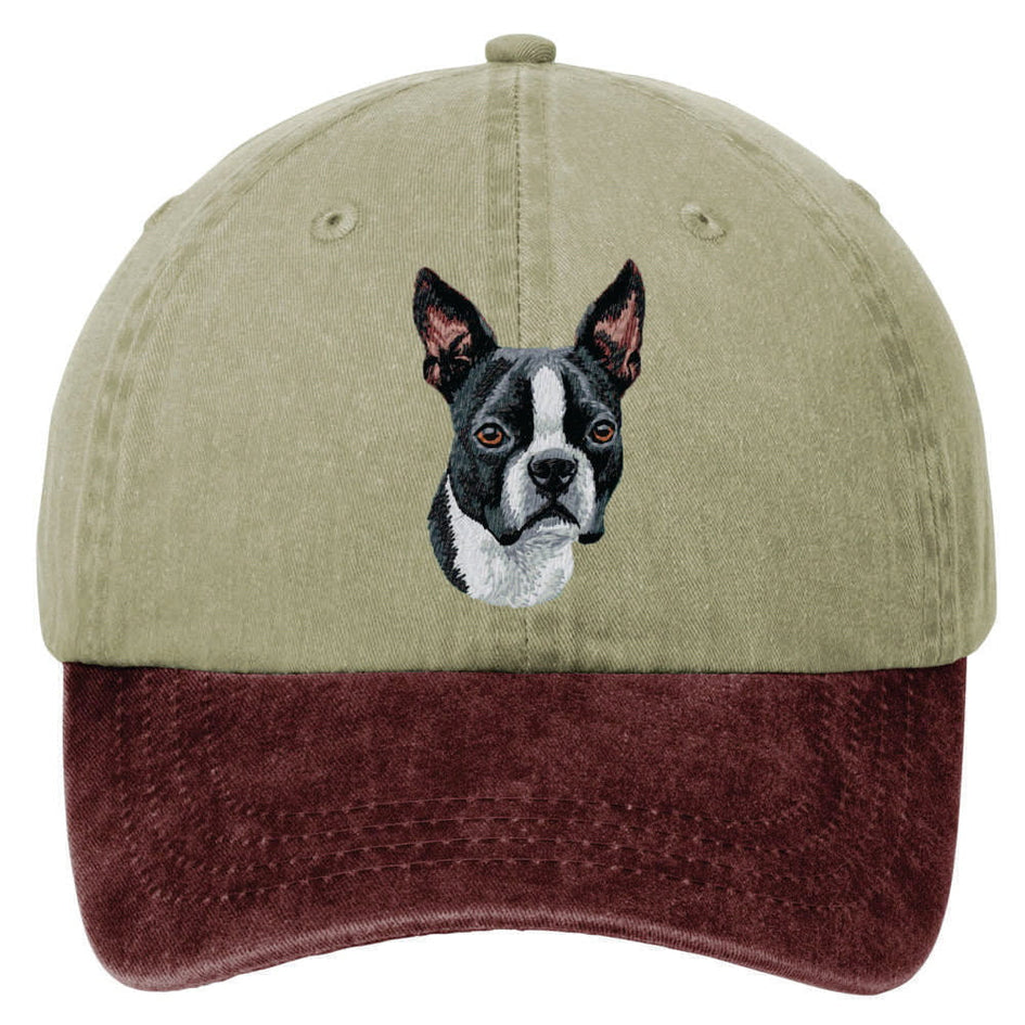 Boston Terrier  Embroidered Two Tone Baseball Cap