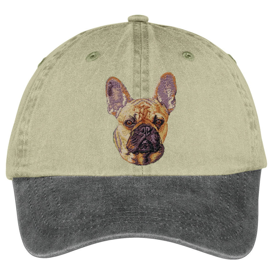 French Bulldog  Embroidered Two Tone Baseball Cap