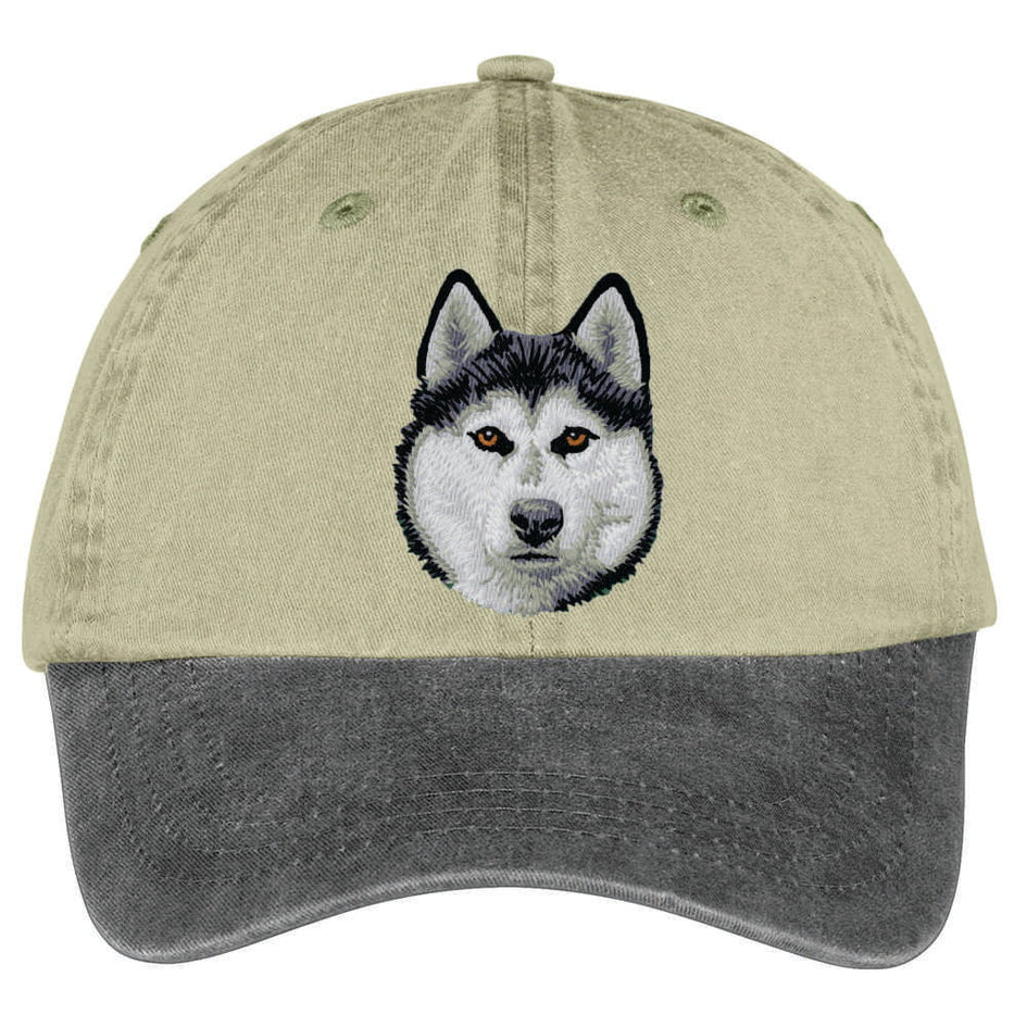 Siberian Husky  Embroidered Two Tone Baseball Cap