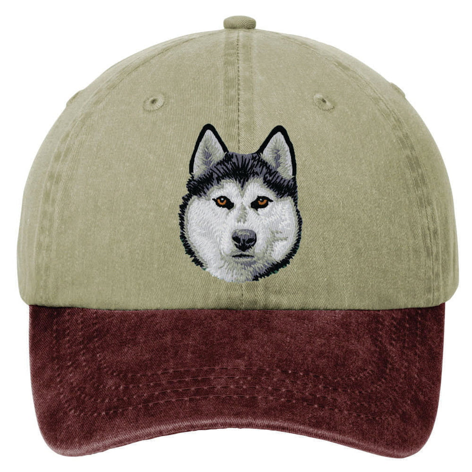 Siberian Husky  Embroidered Two Tone Baseball Cap