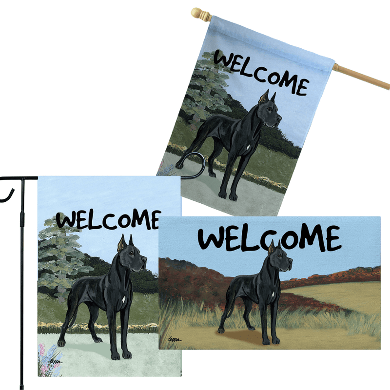 Great Dane 3 Piece Bundle - House Flag, Garden Flag, & Welcome Mat
