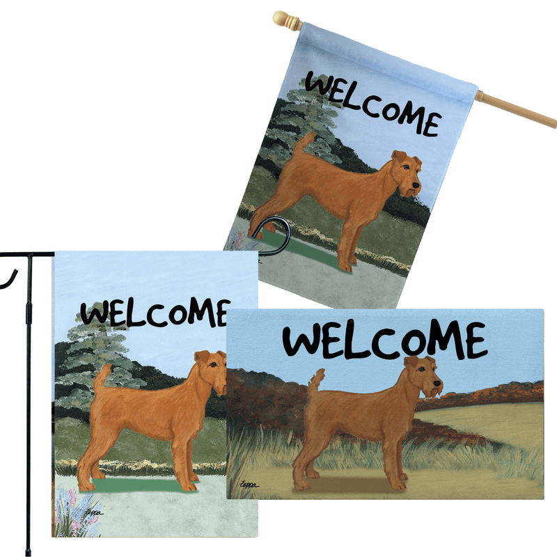 Irish Terrier 3 Piece Bundle - House Flag, Garden Flag, & Welcome Mat