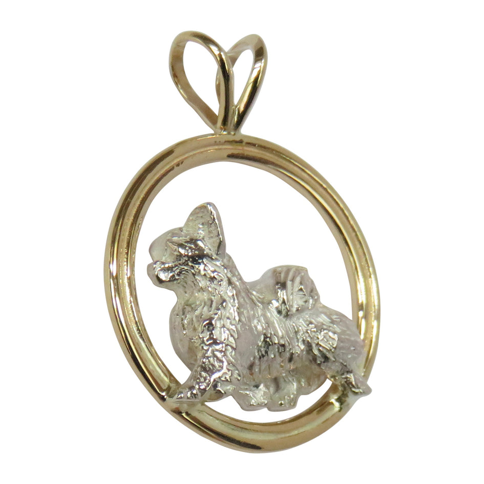 Chihuahua (Long Coat) in Sterling  with 14K Gold Double Circle Pendant