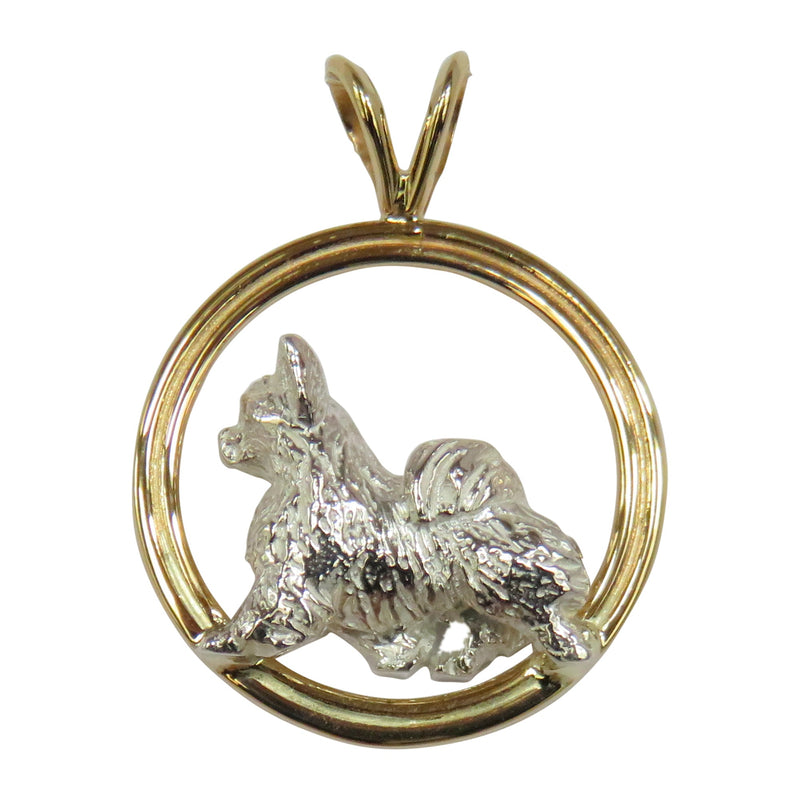 Long Coat Chihuahua in Sterling  with 14K Gold Double Circle Pendant