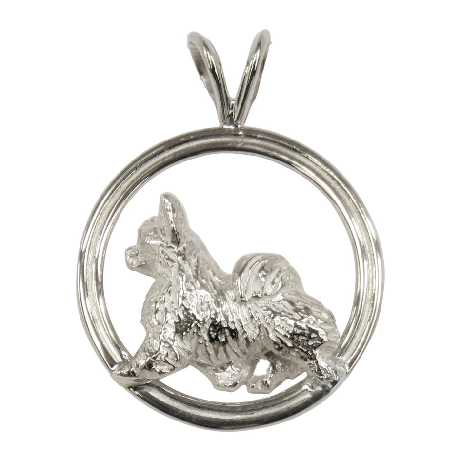 Long Coat Chihuahua in Sterling Silver Double Circle Pendant