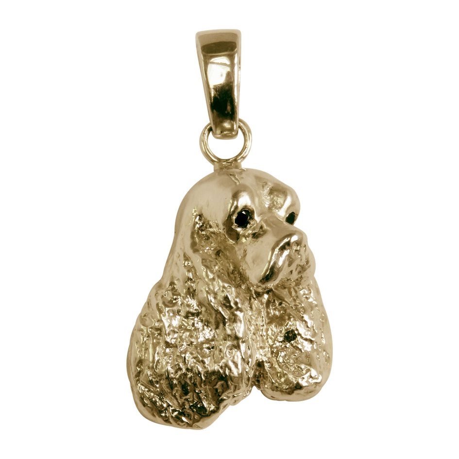 Cocker spaniel in 14K Gold with Black Diamond Eye Pendant