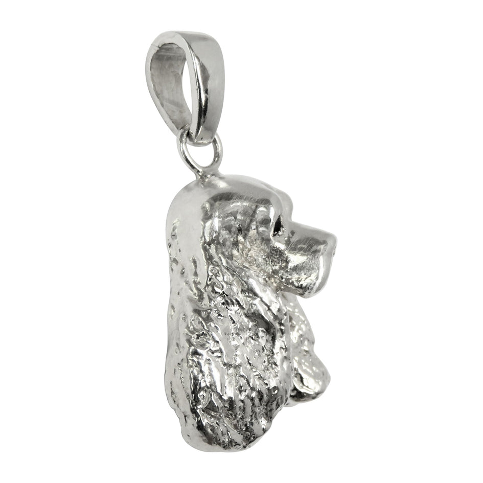 Cocker Spaniel in Sterling Silver with Black Diamond Eye Pendant