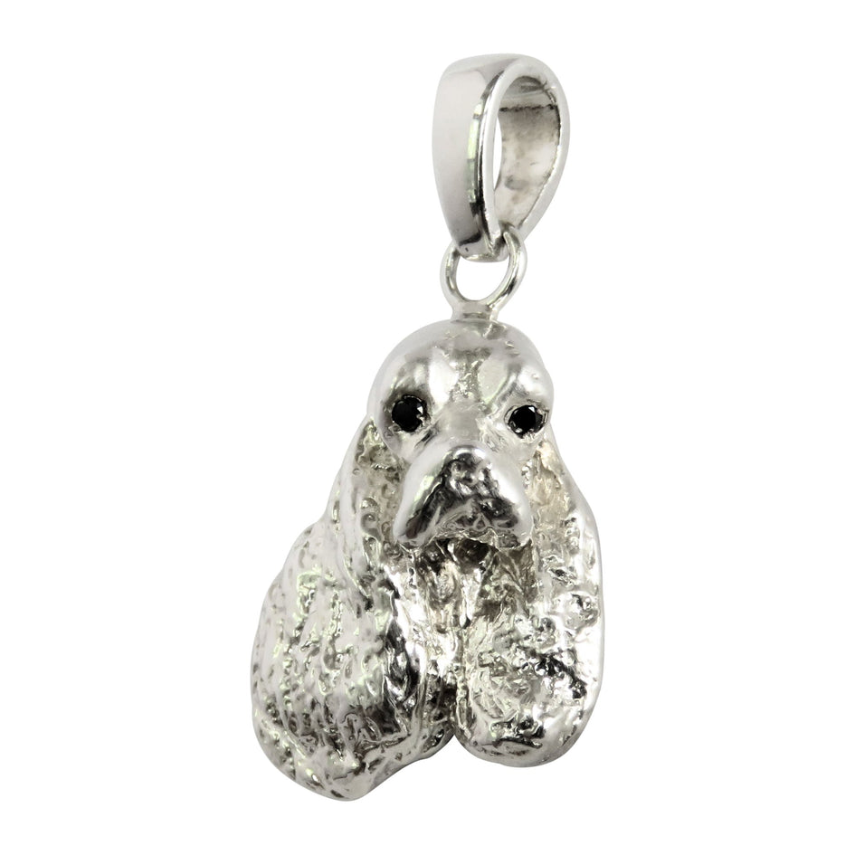 Cocker Spaniel in Sterling Silver with Black Diamond Eye Pendant