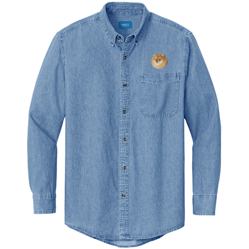 Pomeranian Embroidered Men's Denim Shirt