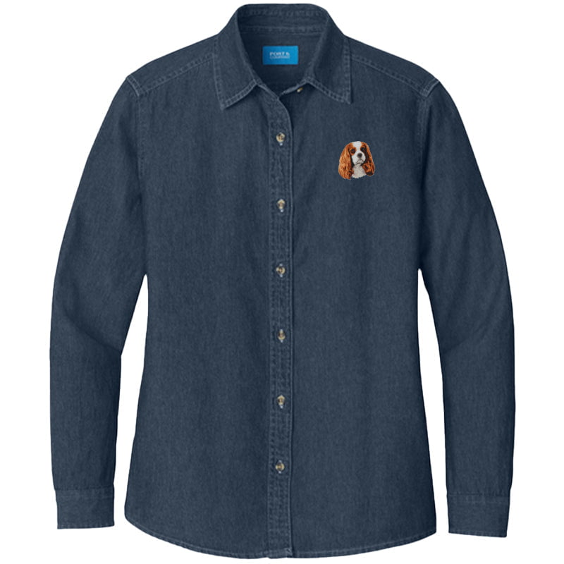 Cavalier King Charles Spaniel Embroidered Women's Denim Shirt