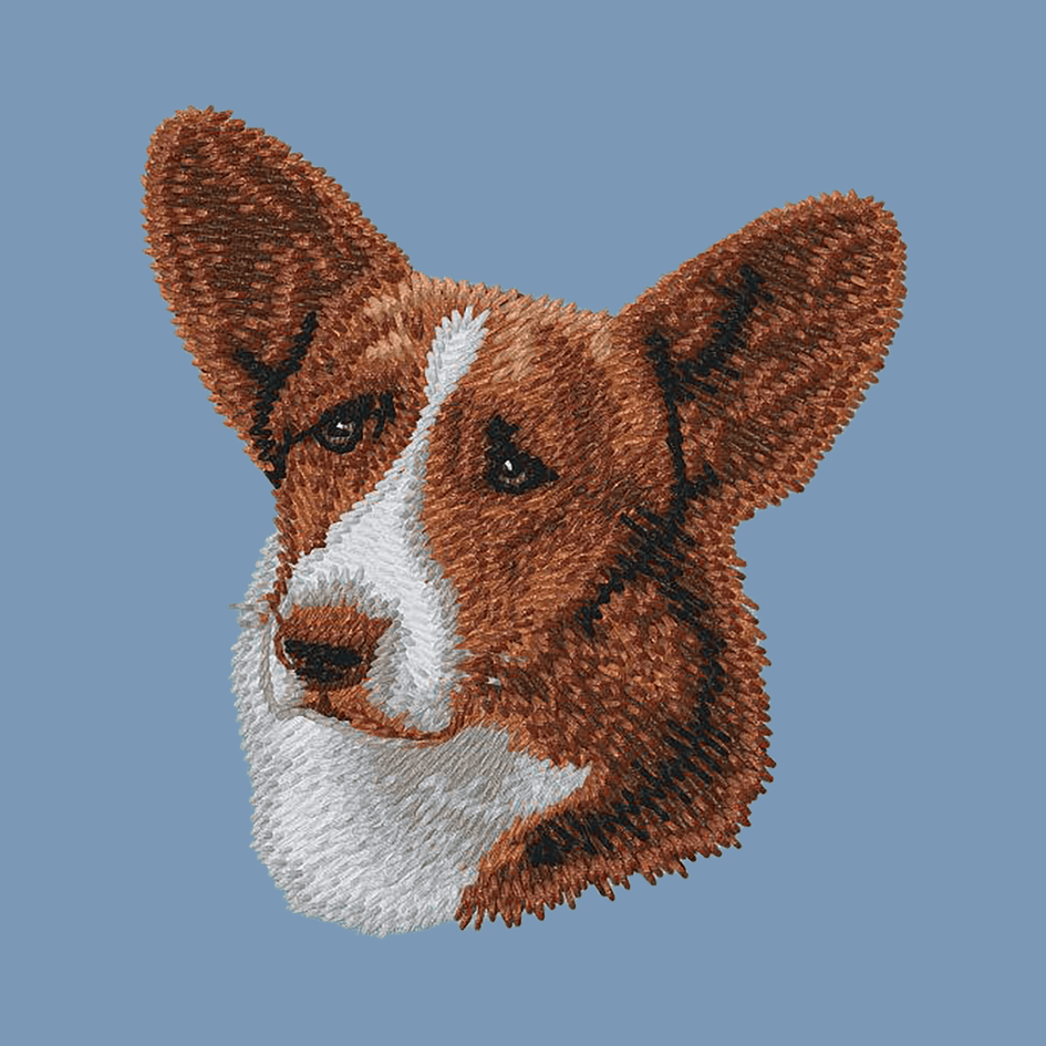 Cardigan Welsh Corgi Embroidered Men's Denim Shirt