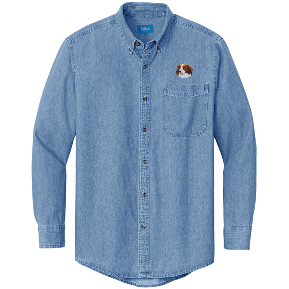 Nederlandse Kooikerhondje Embroidered Men's Denim Shirt