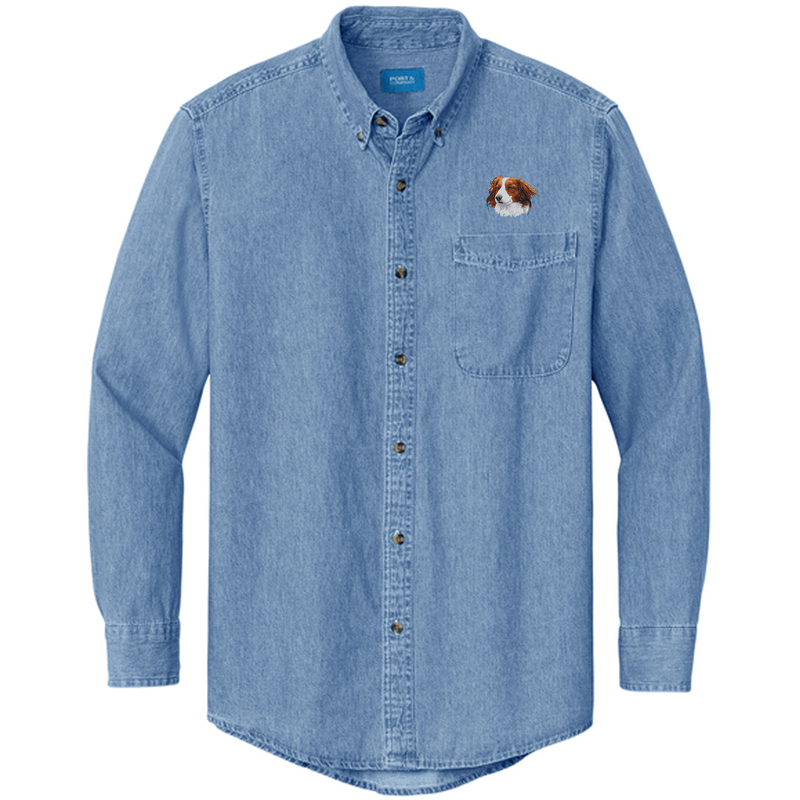 Nederlandse Kooikerhondje Embroidered Men's Denim Shirt